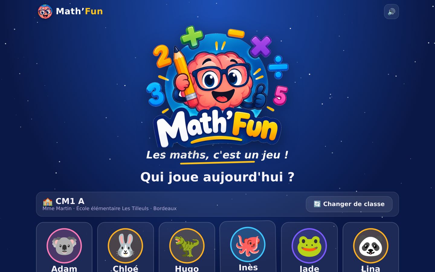 Accueil élève avec les prénoms de la classe
